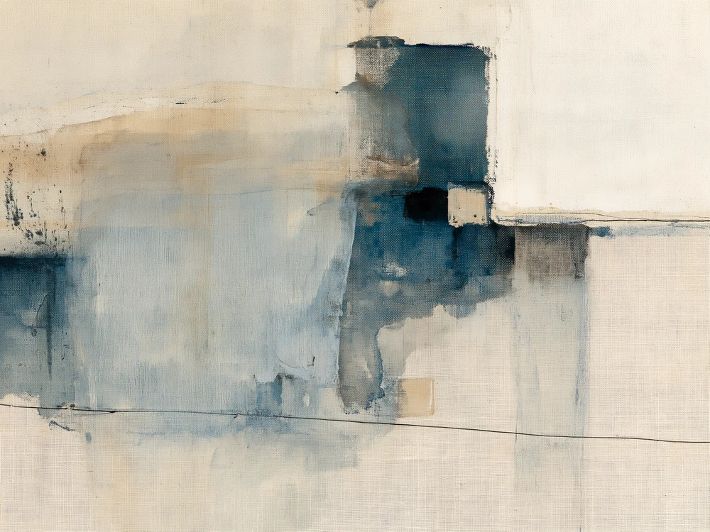 Abstract painting: flat fields laid open, one line running the width